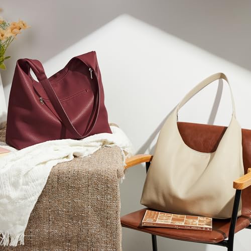 Image of KALIDI Casual Tote Bag Vegan Leather Hobo Zipper Work Bag Weekender Shoulder for Women Shoulder Travel Purse