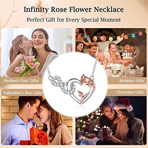 Ieftop Gifts For Mom Necklace - S925 Sterling Silver Infinity Rose Heart Necklace Gifts For Women Gifts For Mom From Daughter Mom Gifts Necklace Valentines Day Birthday Christmas Gifts For Mom #TOP5