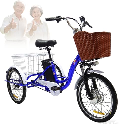 DHsdlpLU 20' 3 Rad Elektrodreirad FüR Senioren DreiräDer FüR Erwachsene Multifunktionssitz mit Aufbewahrungskorb Höhe Einstellbare Tragfähigkeit 150kg für Besorgungen C