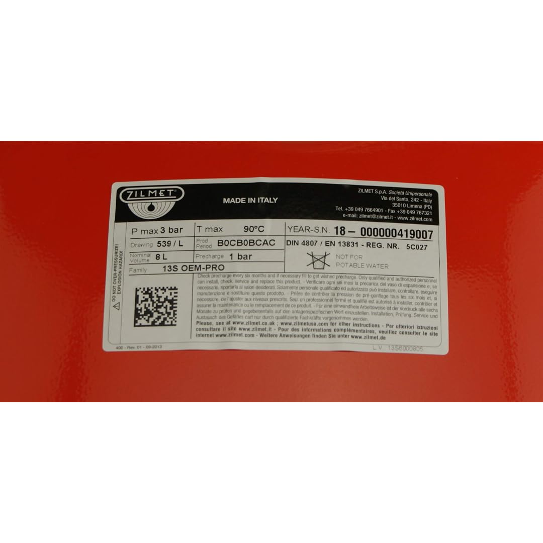 Vaso di espansione per caldaia, 8 litri, compatibile con Baxi Gold Series - 5114691
