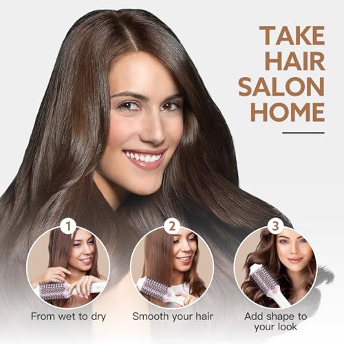 Image of 2-in-1 Blow Dryer Brush & Hair Straightener, Ionic & Ceramic Thermal Brush with Adjustable Heat & Cool Shot, 110000 RPM Motor High-Speed Motor for Frizz-Free, Smooth & Voluminous Hair, White