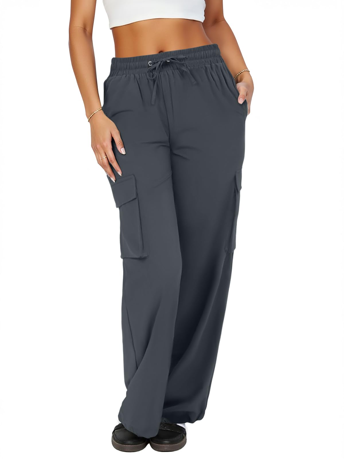 COPYLEAF Cargo Pants Women High Waisted Parachute Hiking Pants with 4 Pockets Lightweight Baggy Water Resistant Quick Dry — view 10