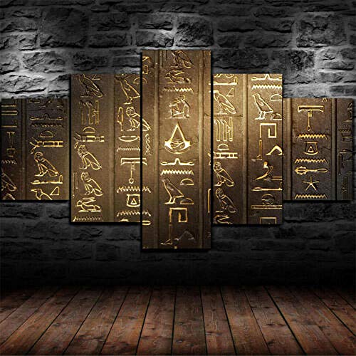 Poster égyptien antique 5 panneaux pour habiller le mur du salon