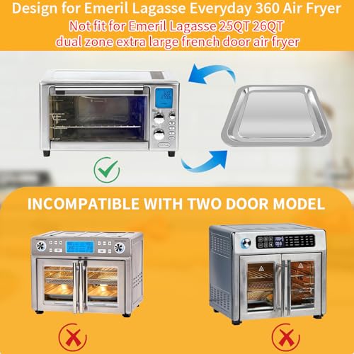 Image of Air Fryer Grill Pan for Emeril Lagasse Everyday 360 Air Fryer, 12''x10'' Stainless Steel Air Fryer Accessories Replacement Crisper Tray Bake Pan, Not fit for Emeril Lagasse 26 QT 25 QT French Door