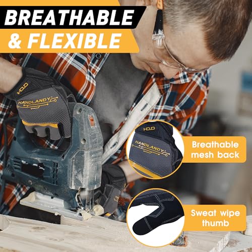 Image of HANDLANDY Work Gloves for Men & Women, Utility Mechanic Working Gloves Touch Screen, Flexible Gardening Gloves for Yard