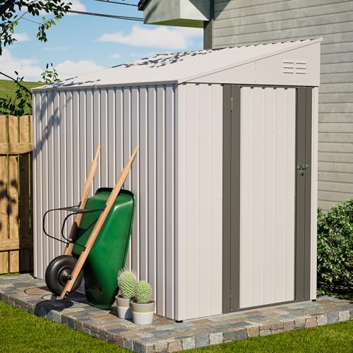 Image of YOPTO 4x7 FT Outdoor Storage Shed,Metal Lean to Storage Shed with Reinforced Beams,All Weather Waterproof Garden Tool House W /Lockable Door and Reversible Installation,for Backyard,Patio,Lawn,White