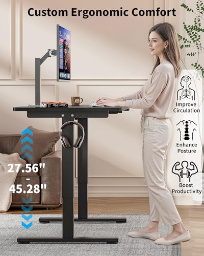 Image of Okin Electric Standing Desk, 40 x 24 Inches Whole Piece Height Adjustable Desk, Black Sit to Stand Desks Computer Workstation with Wheels for Home Office