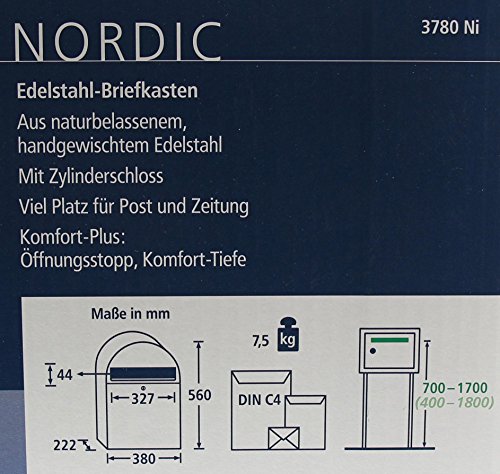 Burg-Wächter Nordic 3780 Ni Brievenbus, roestvrij staal met openingsstop, grote brievenbus, A4-inwerpformaat, roestvrij - Afbeelding 7