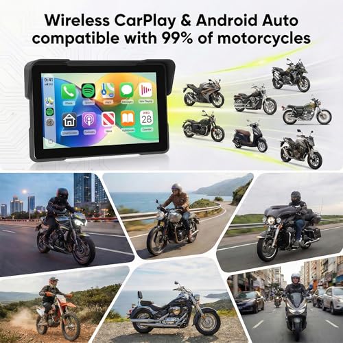 Image of Rimoody 7 Inch Motorcycle Carplay Screen with Wireless Carplay Android Auto for Car, IP67 Waterproof Touchscreen, GPS Navigation, Supports Dual Bluetooth Transmission /EQ Sound Control /Voice Control