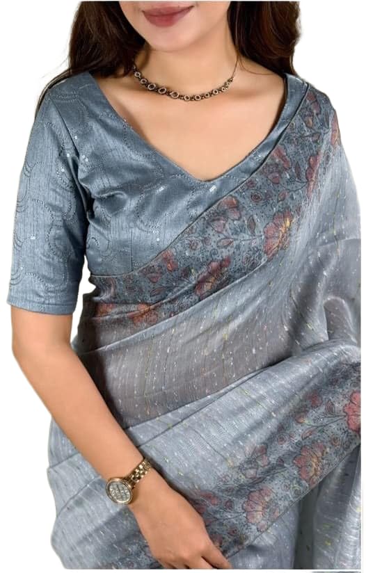 Women's Thread Weaving Striped Modal Cotton Digital Print Saree With Embroidered Satin Blouse-image-46