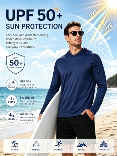 ZITY Sun Hoodie Mens Hooded UPF 50+ Long Sleeve UV Protection Shirts for Men Fishing Shirts for Men with Hood Mens Shirts Dark Blue — view 3