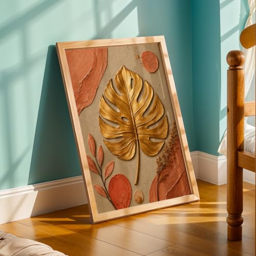Image of NoWorries Floral Botanical Wall Painting with Frame | Premium Textured Flower & Leaf Artwork, Pastel Nature Wall Decor Framed for Living Room Bedroom Office and Home Decoration (Art-10,13x19inch)
