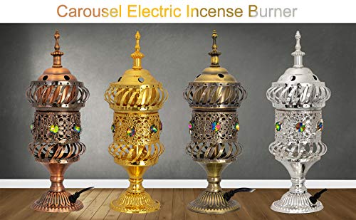 Attar Mist Carousel Electric Incense Burner - Metalic Bakhoor Burner Holder | Oud Frankincense Resin Burner (Mabkhara) | For Office & Home Decor | Ideal For Yoga, Spa & Aromatherapy (Bronze) #TOP6