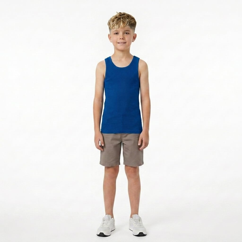 5 Pack Boys Ribbed Tank Tops, Tag-Free Soft Cotton Blend Undershirts for Boys, Five Breathable Sleeveless Shirts