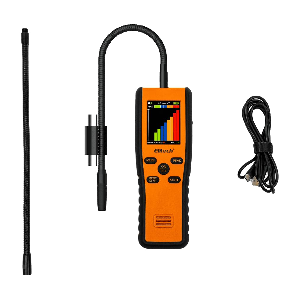 Elitech Inframate D - Detector de fugas de refrigerante con sensor infrarrojo, pantalla Tft, diodo calentado y batería recargable, buscador de fugas Sniffer Hvac profesional para gas climatizador
