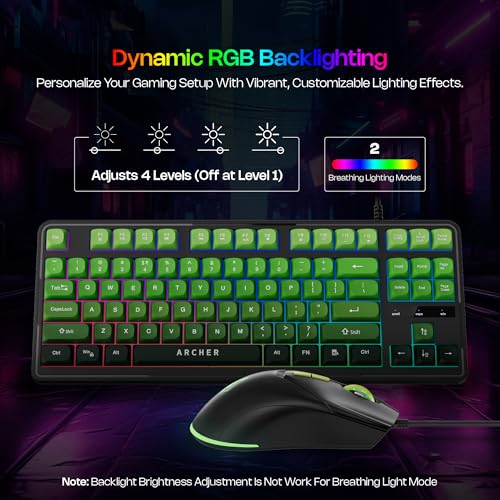 Image of Archer Tech Lab Wired Gaming Keyboard and Mouse Combo| RGB Backlit, 87 Keys with 19 Anti-Ghosting, 7-Button Mouse, Adjustable 4 DPI (1200-3600) USB Plug & Play for PC Laptop Mac PS5 Xbox (Astra G300)