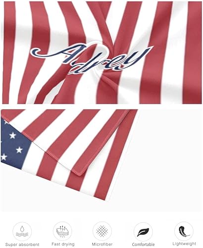 Miniatura 6 de Toalla de playa personalizada con nombre de la bandera estadounidense, toallas de baño a la moda, regalos de cumpleaños deportivos, 30 x 60 pulgadas