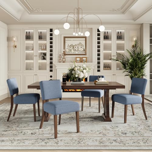 MALOL Upholstered Dining Chairs Set of 4, Fabric Kitchen Chairs with Padded Seat & Back, Solid Wood Legs, Modern Simple Dining Room Chairs for Kitchen, Dining Room, Living Room, Blue