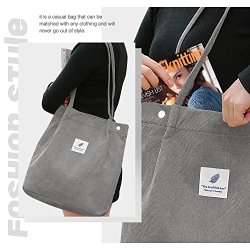 LHMTQVK Corduroy Tote Bags for Women, Large Capacity Corduroy Bag Reusable Grocery Shoulder Bag with Inner Pockets, Dark by LHMTQVK - Used condition - Image 5