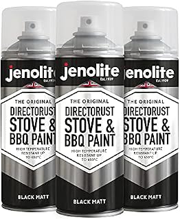 JENOLITE 3 x Directorust BBQ & Stove Aerosol Paint - Black - Very High Temperature Resistant Up to 650°C - 400ml
