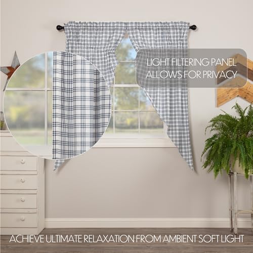 VHC-Brands-Sawyer-Mill-Plaid-Cotton-Farmhouse-Curtains-Rod-Pocket-Drawstring-Ties-Prairie-Panel-Pair-Blue VHC Brands Sawyer Mill Plaid Cotton Farmhouse Curtains Rod Pocket Drawstring Ties Prairie Panel Pair Blue