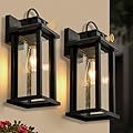 Yonaveil 2-Pack 15.5 Inch Large Dusk to Dawn Outdoor Lighting, Matte Black Porch Lights Outdoor Light Fixture with Clear Seeded Glass, Waterproof Anti-Rust Exterior Lighting Fixtures for House