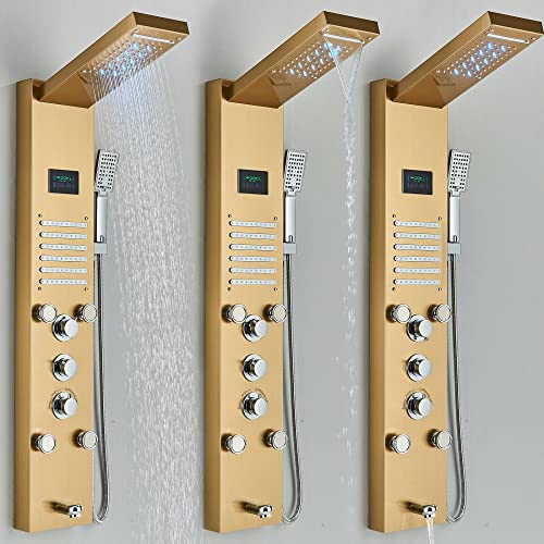 Columna de Ducha con Panel LED Impermeable y Chorro Cascada, Torre de Masaje, Boquillas de Acero Inoxidable SUS304 miniatura 5