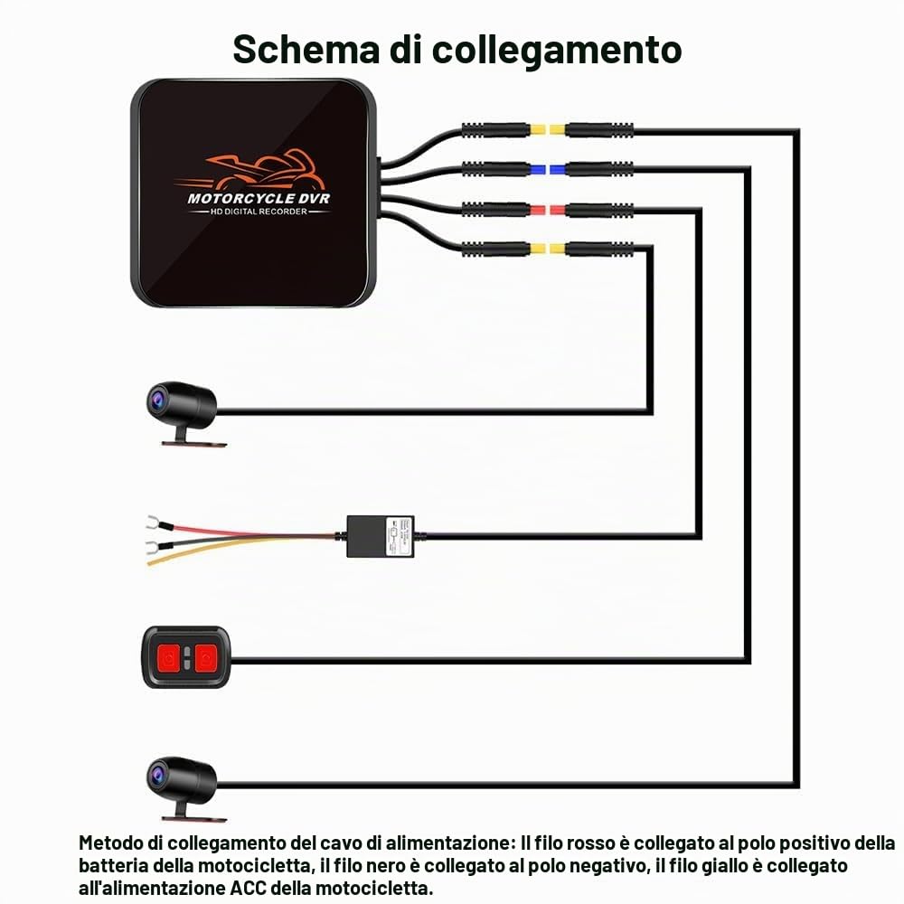 VSYSTO Moto Dash Caméra, WiFi HD 1080P vision nocturne starlight 130° grand angle avant et arrière caméra système DVR moto, Contrôle par câble, G-sensor, Enregistrement de cycle (D6L)