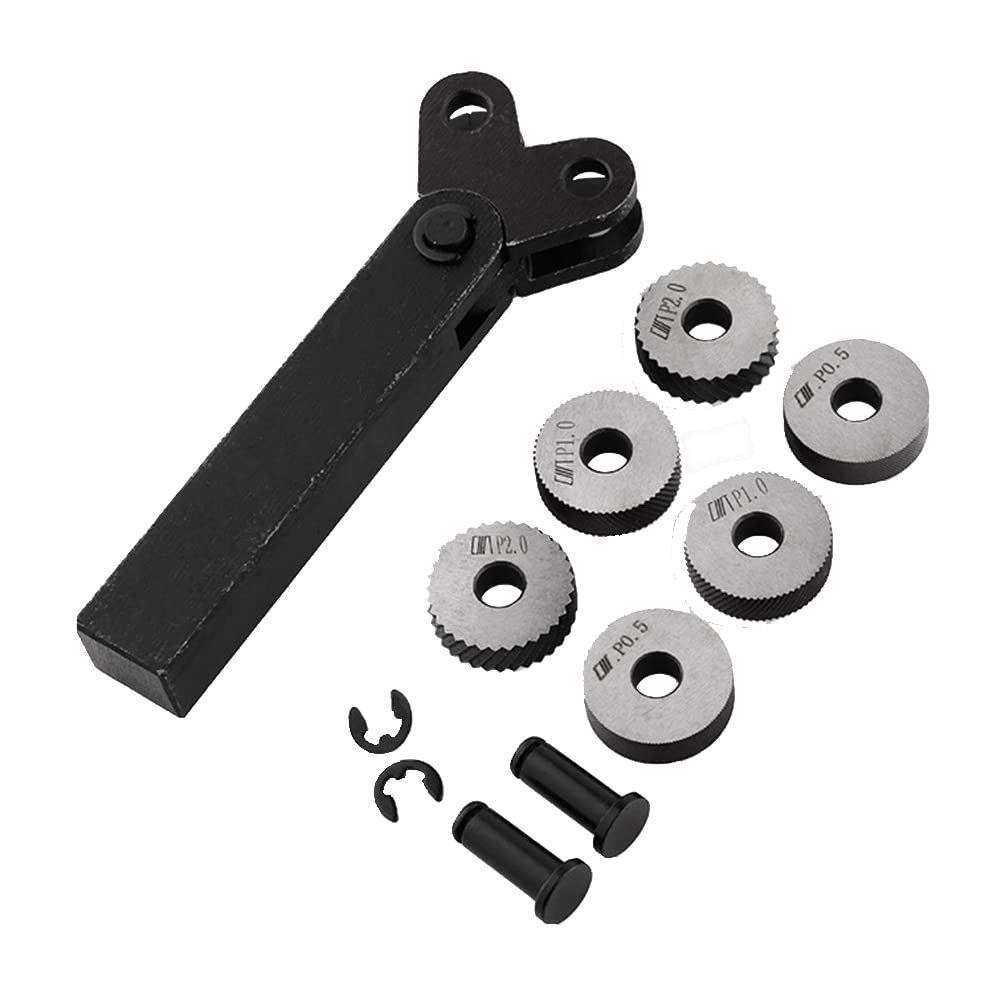 Hopbucan 7-Piece High Strength Double Wheel Metal Lathe Knurling Tool Set with 0.5mm/1.0mm/2.0mm Pitch Straight Knurling Wheel