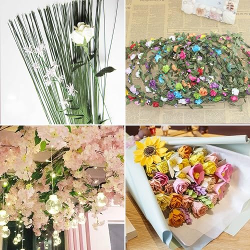 POPOYU 100Pcs Floristry Wires 0.5mm Paper Covered Wire,40CM FloristWire Stems for Flower Arranging Accessories,CraftWire Bouquet Wires for Garland Wreath Making,Flower Arranging Supplies(Dark green) - Image 4
