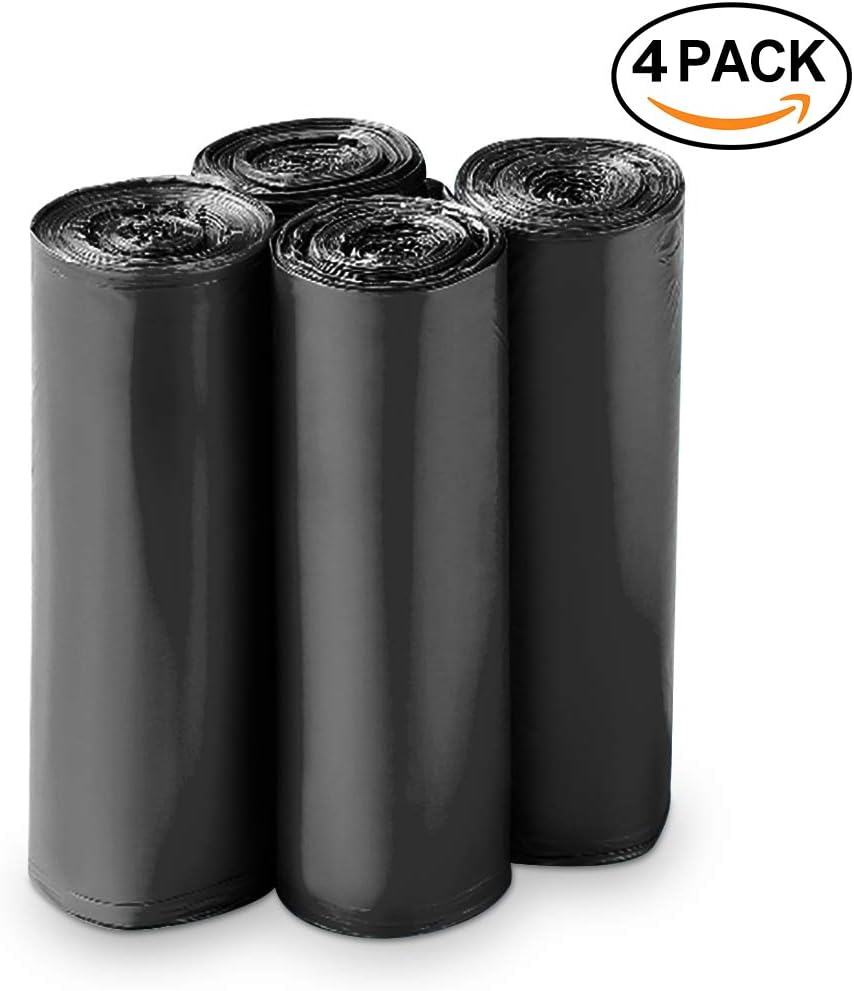 6-8 Gallon/200pcs Trash Bags, Yachee Medium Bathroom Trash can Liners Garbage Bags, Extra Thicken Strong Rubbish Bags for Bedroom Home Kitchen Office Waste Bins (200 Counts/4 Rolls) - Black