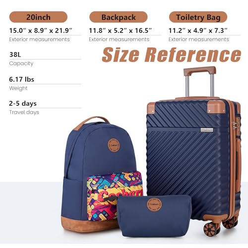 Image of Cosbarn Carry On Luggage 22x14x9 Airline Approved, Hardside 20 Inch Carry on Suitcases with Wheels, Hard Shell ABS Lightweight Carry on Luggage Set, Travel Suitcase Set with TSA Lock, DarkBlue