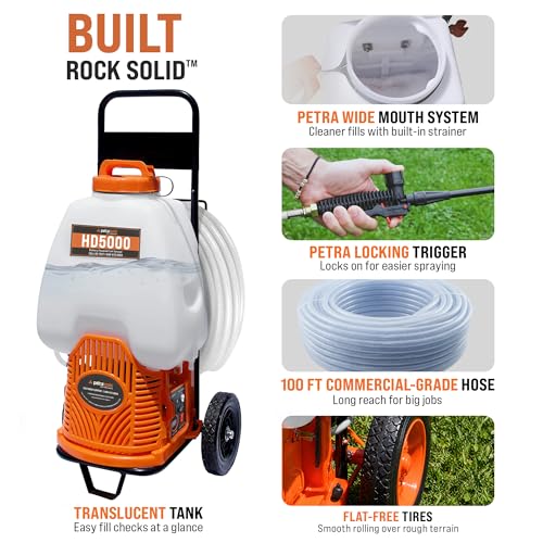 Image of PetraTools Battery Powered Backpack Sprayer w /Cart & 100ft Commercial Hose