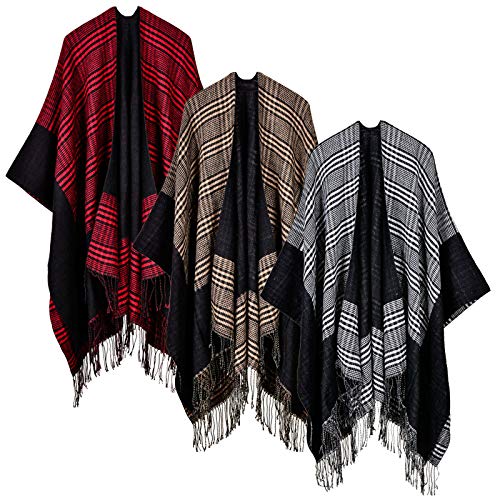 Mingzhe Poncho Xale Feminino Tricotado Vintage Faux Cashmere Xadrez Xadrez Borla Grande Quente Longo