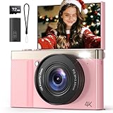 Camara de Fotos Digital Profesional 4K Niños: Cámara Compacta con Pantalla Abatible 180°con Enfoque Automático - 16X Zoom 64MP Camara para Principiantes Niña Chico (Rosa)