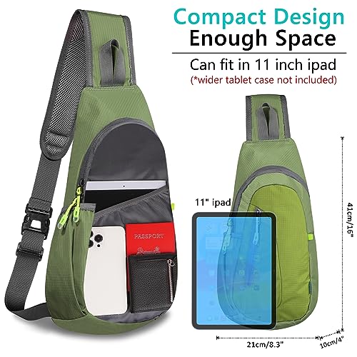 TITECOUGO Rucksack for Men Backpack Shoulder Bag Sling Small Bag Women Gym Bags Cross Body Running Work Healthy Back Chest Pouch Backpacks Daypack Camp Day Packs Sports Lightweight Army Green - Image 3