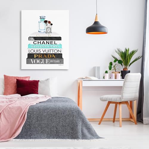 Image of Stupell Industries 'Bookstack with Beauty Brushes', Canvas Art, 36 x 48 Inches, Easy to Hang and Sturdy, Made in USA, by Amanda Greenwood