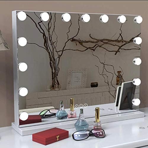 TEVISE Makeup Vanity Mirror with Lights, Professional Hollywood Style Smart Touch Design, Dimmable Bulbs in 3 Color Tone Modes, USB Charging Port, 23" W x 18" H, White