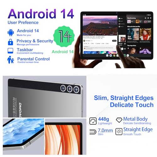 Image of DMOAO Android Tablet 2025 Tablets with 22GB RAM+128GB ROM / 1TB Expand, 8000mAh Battery, Octa-Core 2.0GHz CPU, 5G WiFi, GPS, 10.1 Inch FHD IPS 2 in 1 Tablet PC with Keyboard /Mouse-Sliver