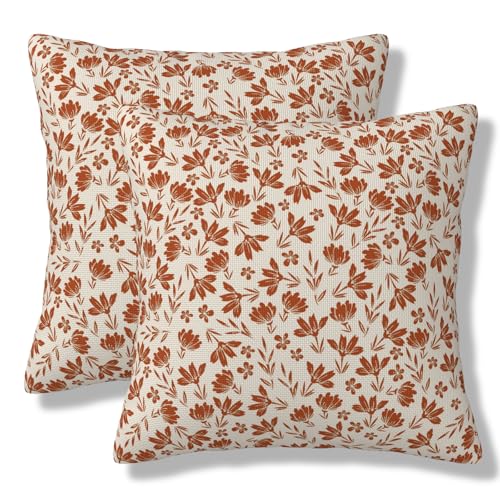 JOVITRA Burnt Orange Floral Throw Pillow Covers...