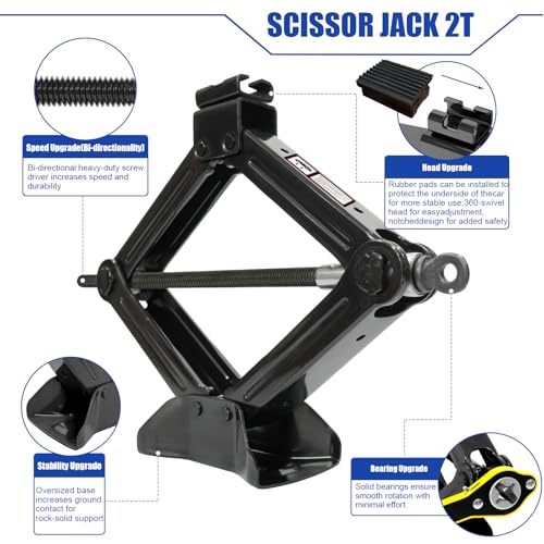 Image of 2 Ton Scissor Jack with Rubber Pad, Portable Car Jack Emergency Kit for Sedan SUV MPV