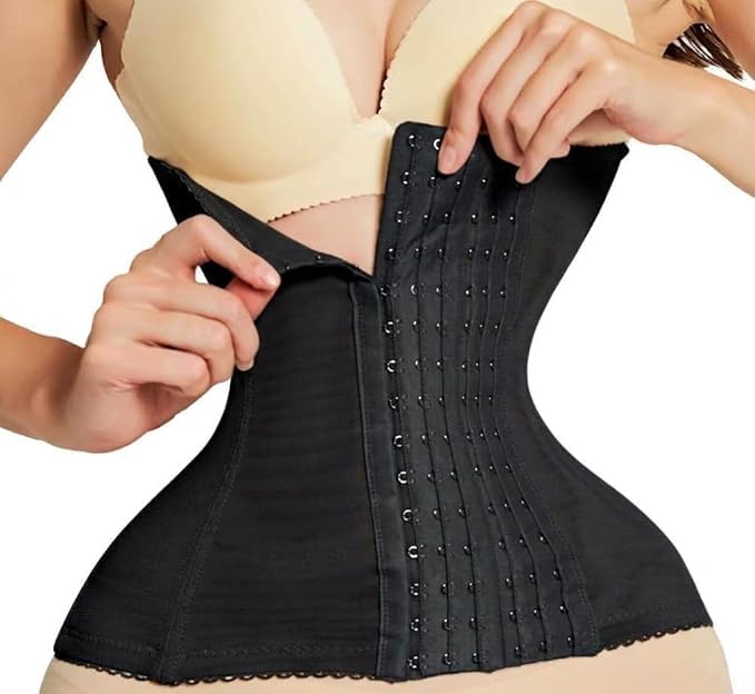 IXORACART Women Waist Trainer Corset – 9 Steel Boned Waist Trainer Belt for Tummy Control & Belly Fat Reduction Look, Adjustable Waist Cincher Shapewear for Postpartum Support Hourglass Body – Black-image-16