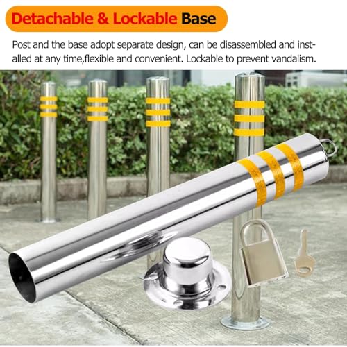 Bloqueador de plazas de Aparcamiento, Poste delimitador de tráfico Resistente con Cadenas y candado, diseño Reflectante Nocturno (4 Piezas, 60 cm de Altura)