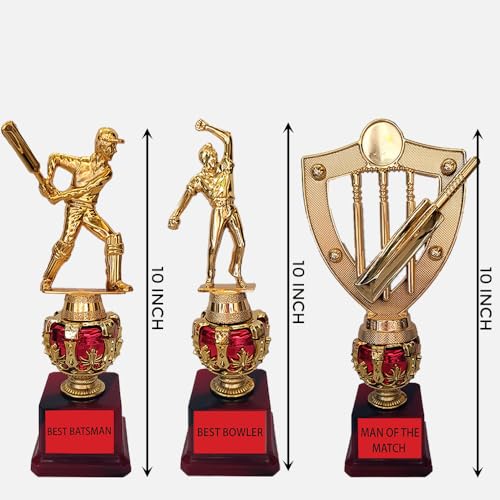 Bareeze Pure Gold Cricket Tourname Tournament Set of 3, Best Batsman Trophy, Best Bowler Trophy and Man of The Match