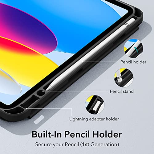 Image of ESR for iPad 10th Generation Cover (2022, 10.9 inch), iPad 10 Case, Built-in Pencil Holder, Flexible Back Cover, Trifold Stand, Auto Sleep /Wake, Rebound Pencil Series, Black