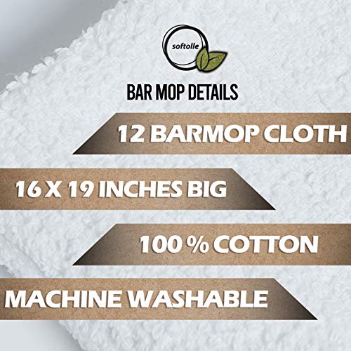 Softolle Kitchen Towels, Pack Of 12 Bar Mop Towels -16X19 Inches -100% Cotton White Towels - Super Absorbent Bar Towels, Multi-Purpose For Home, Kitchen And Bar Cleaning (White) #TOP6