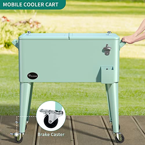 Yitahome 80 Quart Rolling Cooler Cart With Bottle Opener Drainage, Portable Patio Cooler Rolling On Wheels, Outdoor Rolling Beverage Cart Drink Cooler For Patio Pool Deck Party Cookouts (Light Green) #TOP5