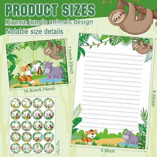 Image of TaoBary 160 Pcs Safari Animal Stationery Paper and Envelopes Set 50 Double Sided Lined Stationery Paper with 50 Matching Envelopes and 60 Round Dot Sticker 5.5 x 8.25'' Letter Writing Kit, 10design