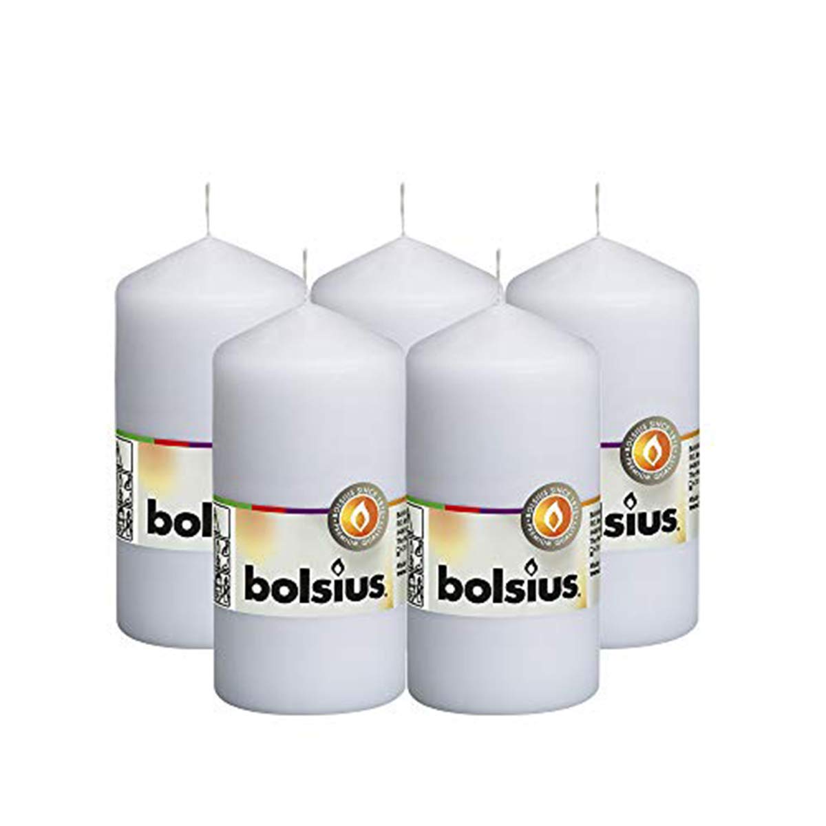 Buy BOLSIUS Set of 5 White Unscented Dripless Pillar Candles Aprox 2.25