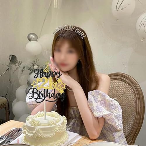 Image of Confetti! Glittering 21st Birthday Cake Topper with Star Hat - Cheers to 21 Years! Fabulous Cake Decorations for Adults 21st Birthday & Anniversary Party Supply